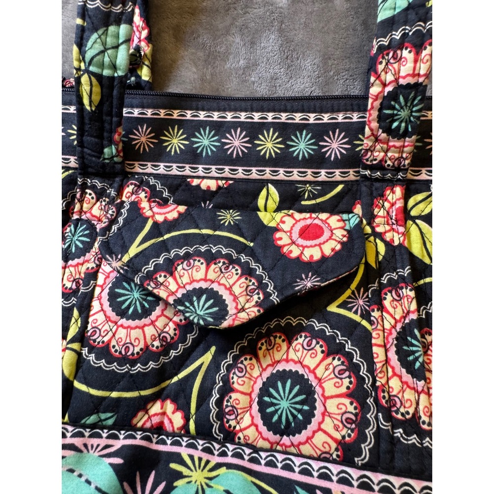 Vera Bradley Night and Day Quilted Floral Tote Bag Shoulder Purse Black Pink - Picture 6 of 10